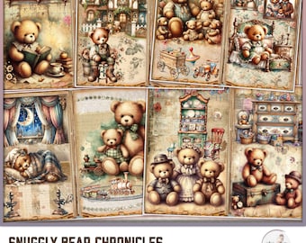 Teddybeer-junkjournaalkit: shabby chic afdrukbare pagina's (digitale download)