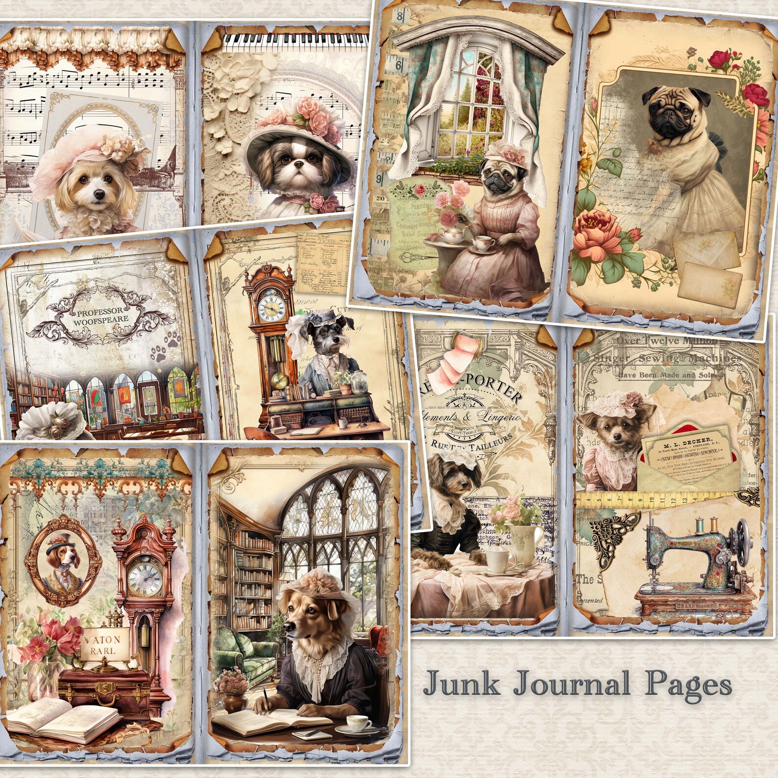 Journal Doogs Victorian Dogs Junk Journal Kit: Animal Ephemera (digital Download) - Etsy