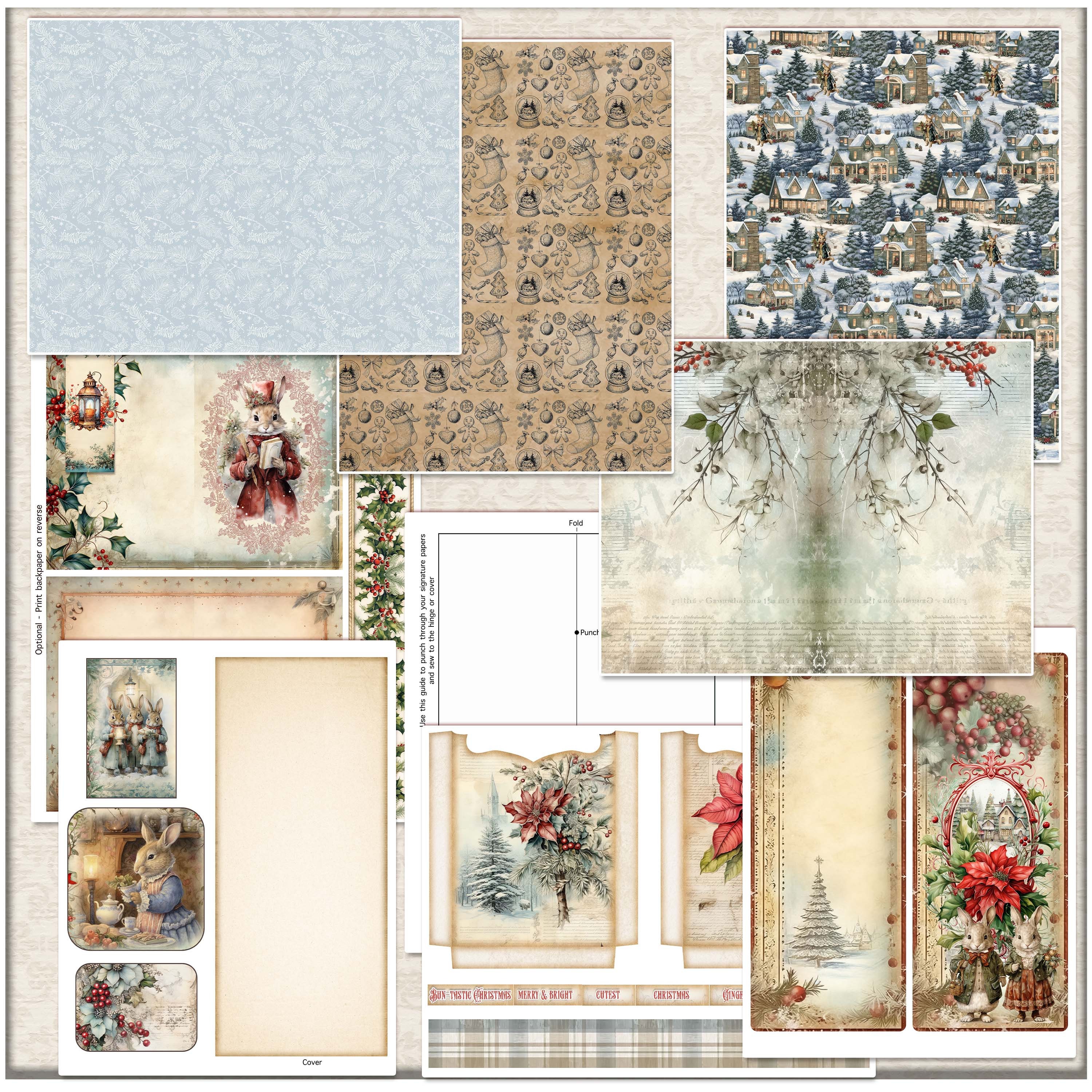 クリスマスジャンクジャーナルキット：ヴィンテージビクトリアンバニー