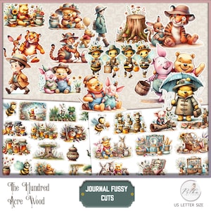 Junk Journal Stickers, Winnie de Poeh kieskeurig snijdt afdrukbare pagina's, digitale download, Cricut, Cat Cutties, digitaal papier, versieringen