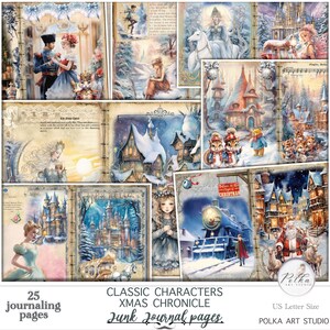 Kit de diario digital con personajes de cuentos clásicos navideños, diario de fantasía de invierno, páginas de diario, descarga imprimible de invierno, álbum de recortes