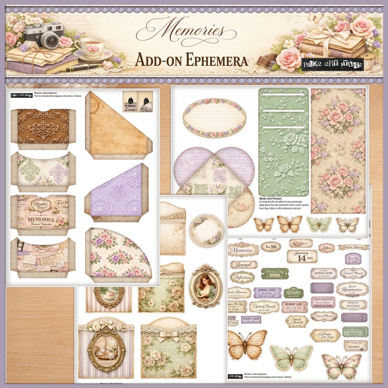 Memories Ephemera Pack, Shabby Chic Journal Ephemera, Tags Cards ...