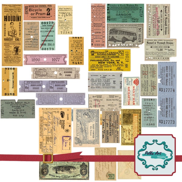 Printable scrapbooking Vintage Tickets Set 33 pieces / instant download