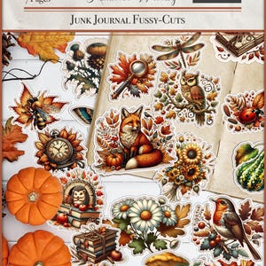 Digital Junk Journal Autumn Vintage Ephemera Printable Fussy Cuts, Autumn Whimsy