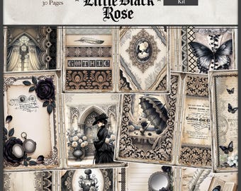 Gothic Junk Journal Kit | Little Black Rose Printable Pages | Victorian Scrapbook Paper, Dark Romantic Journal Digital Download