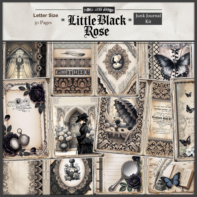Gothic Junk Journal Kit | Little Black Rose Printable Pages | Victorian ...