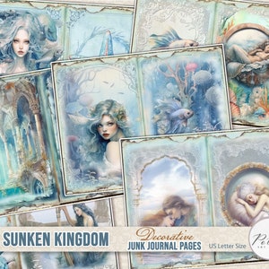 Junk Journal Underwater, Marine, Sea Mermaid nautische afdrukbare pagina's, journaling Ocan Digi Kit, Fantasy Collage Papers, Magic Journal,
