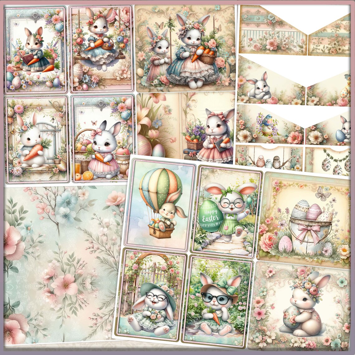 Shabby Chic Easter Bunny Junk Journal Kit: Vintage Ephemera (digital ...