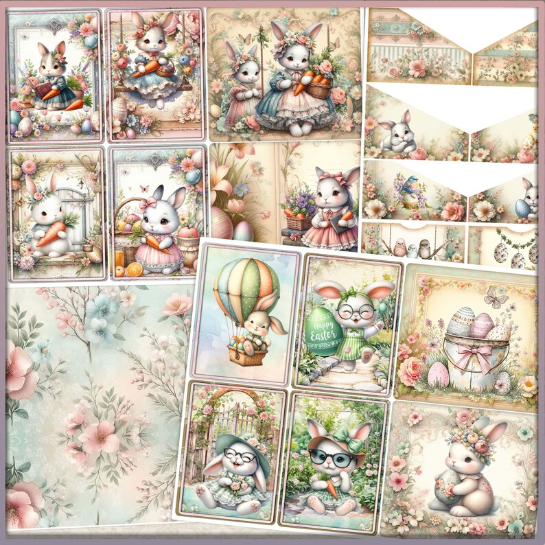 Shabby Chic Easter Bunny Junk Journal Kit: Vintage Ephemera (digital ...