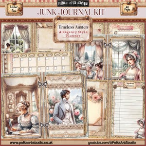 Planificateur de journal numérique Jane Austen Regency, kit imprimable de journal indésirable pastel, pages de journalisation shabby chic vintage, créations éphémères