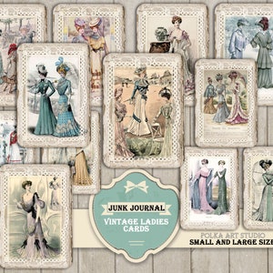Junkjournaal, kaarten, vintage dames, afdrukbaar, digitaal, download, shabby, kortstondige, vintage afbeeldingen, scrapbooking klein en groot formaat