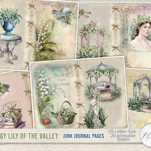 Kit numérique de journal indésirable vintage Grunge Muguet Pages de journal imprimables, papiers collage shabby chic, journal de printemps, album de scrapbooking