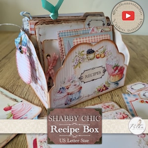Caixa de receitas digitais Shabby Chic, cartões e etiquetas de coisas efêmeras para armazenamento de diário de lixo, kit de papel para download digital para impressão vintage, cozimento vintage