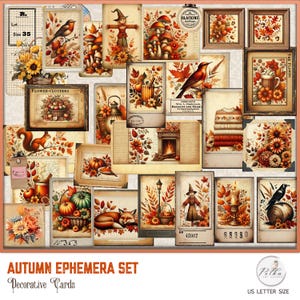 Cartes numériques imprimables numériques pour le journal indésirable d'automne, kit vintage d'éphémères d'automne, cartes de journalisation indésirable, chutes d'automne, automne, papiers imprimables