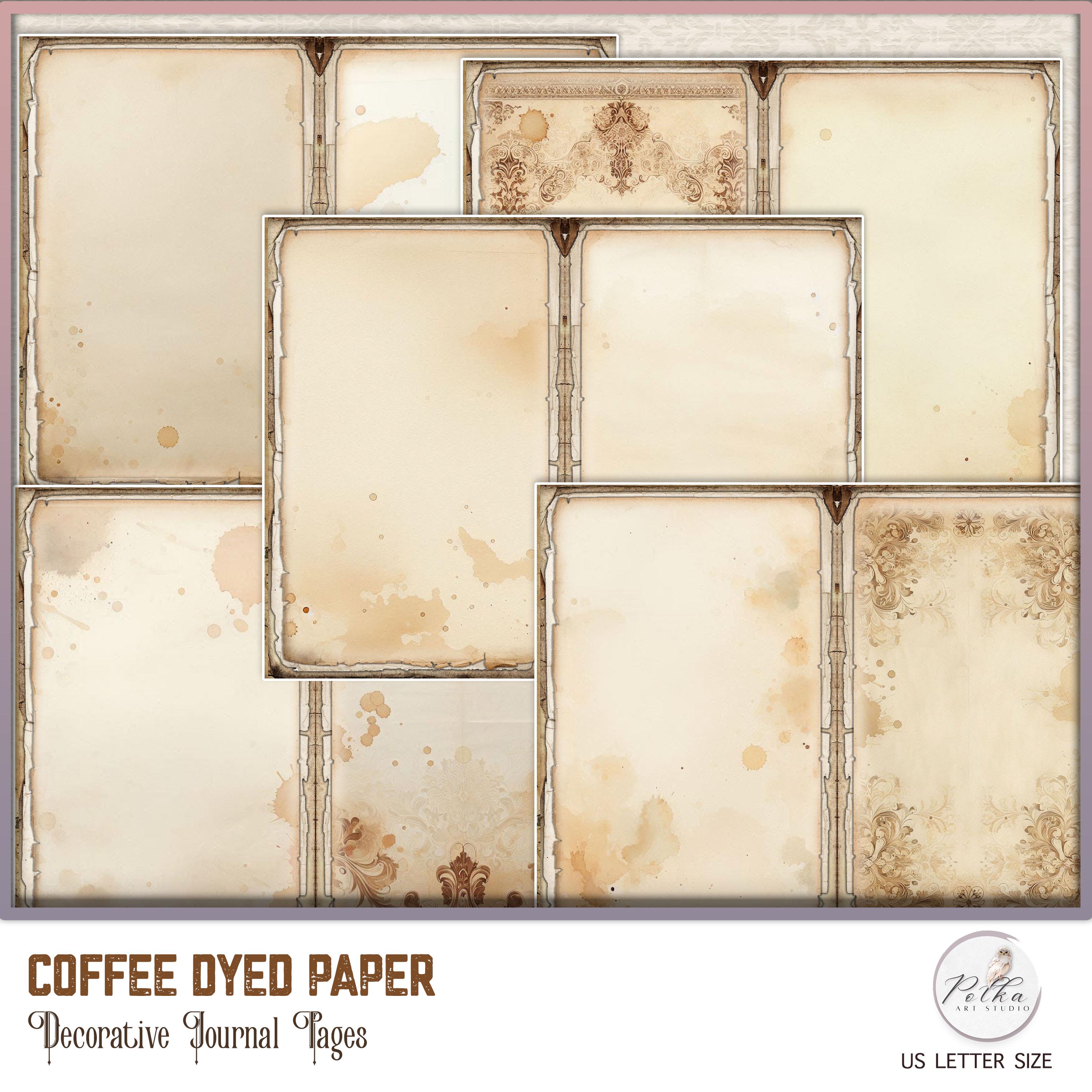 コーヒー染めジャンクジャーナルページ：アンティーク調の印刷可能な紙