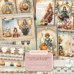 Kit diario digitale Junk, fate autunnali, pagine di diario di poesie, effimeri racconti di fiabe d'epoca, collage autunnale fantasy, pagine stampabili