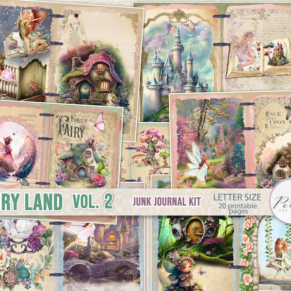 Junk Journal Digital Kit "Fairy Land Vol. 2" Printable Fairy Fantasy Collage Papers, Magic Fairy Journal, Scrapbook, Paper Craft Project