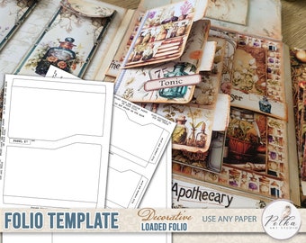 Junk Journal Folding Folio Booklet OUTLINE Template, Trifold Digital Download, Printable Instant Download, Craft Kit Project, Digi Kit