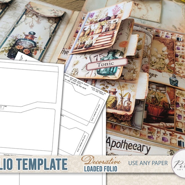 Junk Journal Folding Folio Booklet OUTLINE Template, Trifold Digital Download, Printable Instant Download, Craft Kit Project, Digi Kit