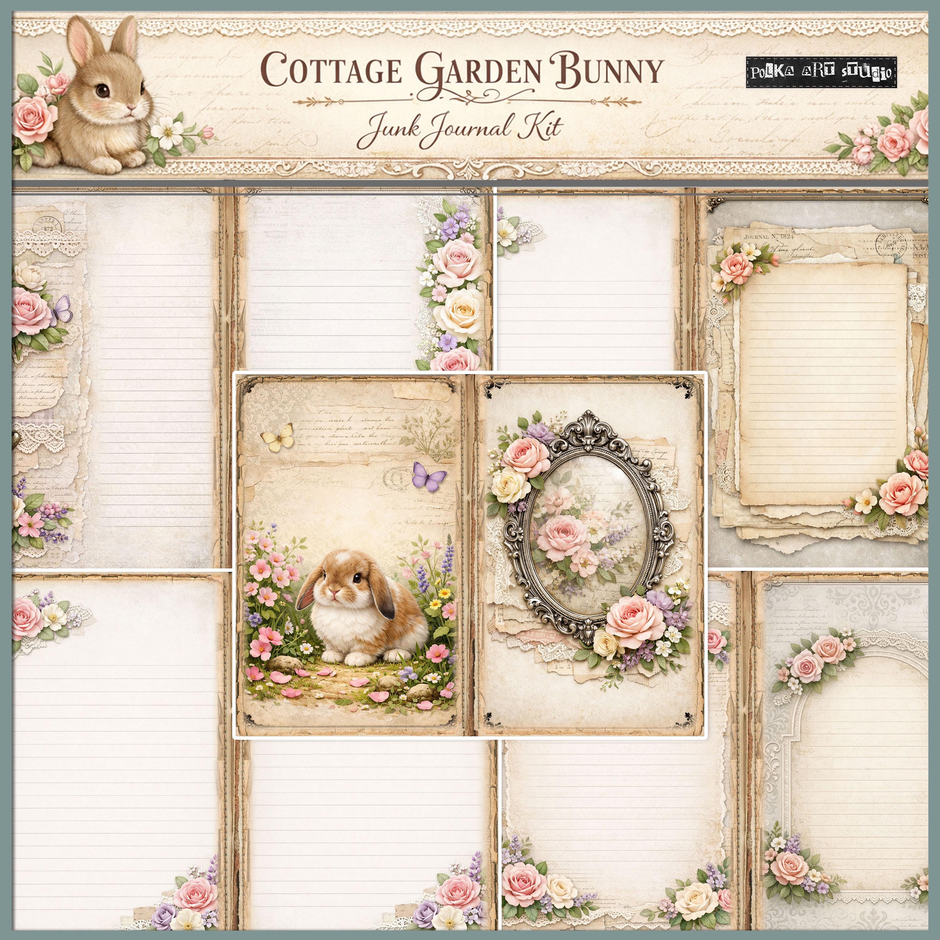 Cottage Garden Bunny Digital Junk Journal Kit, Shabby Chic Spring ...