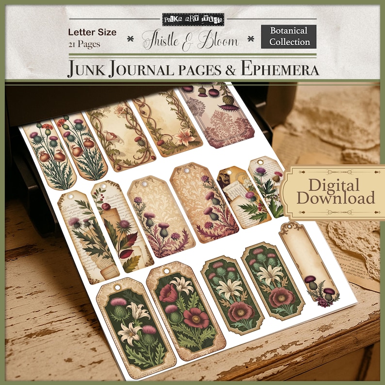 Vintage Botanical Junk Journal Kit: Thistle & Bloom Printable Pages ...