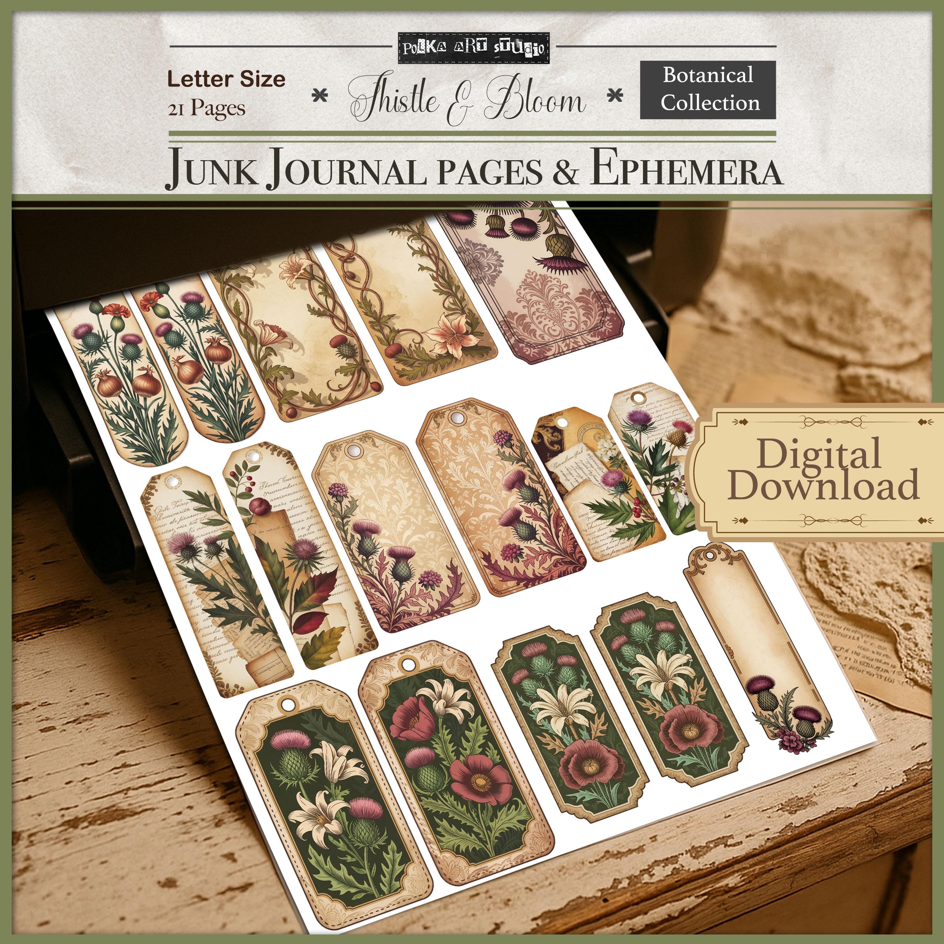 Vintage Botanical Junk Journal Kit: Thistle & Bloom Printable Pages ...