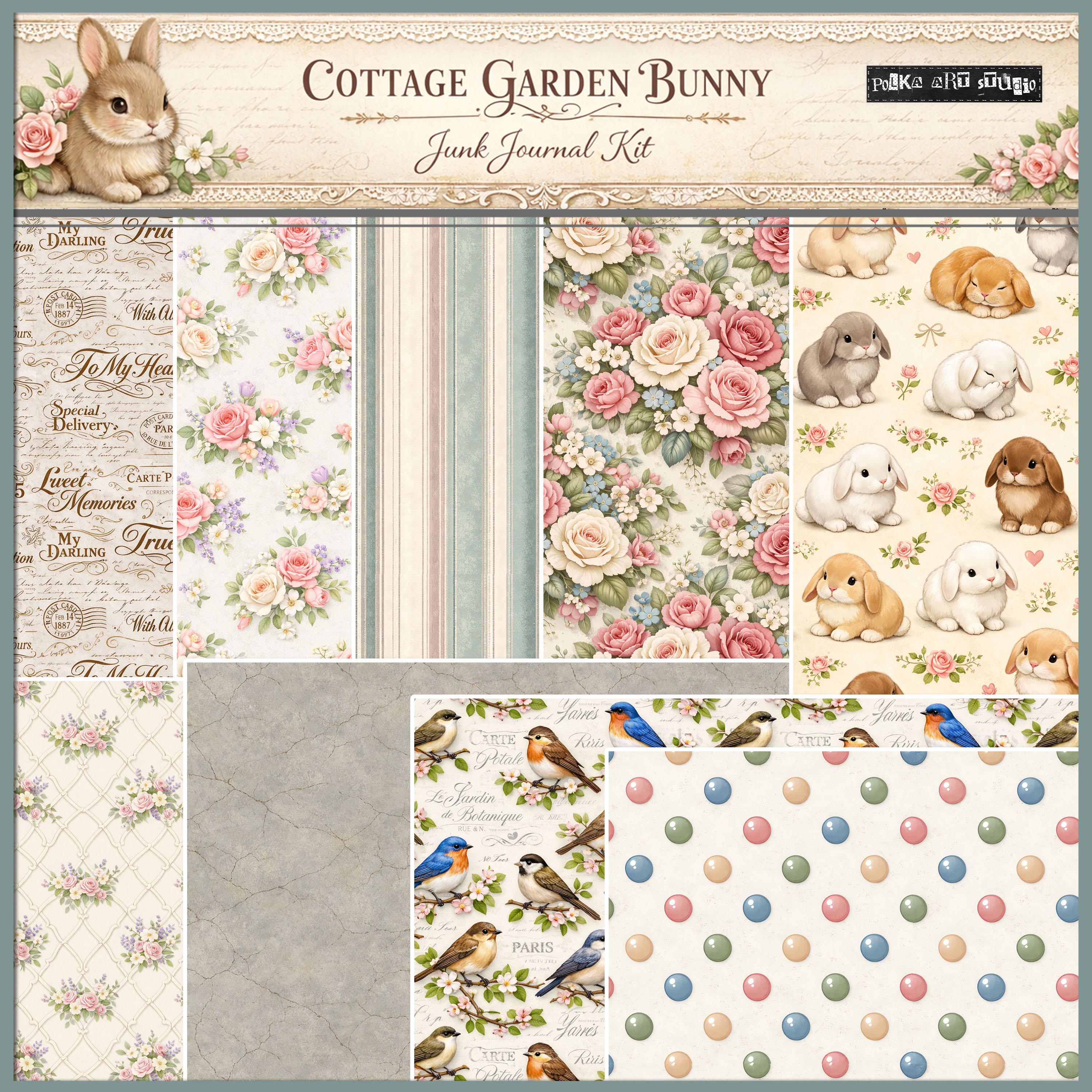 Cottage Garden Bunny Digital Junk Journal Kit, Shabby Chic Spring ...