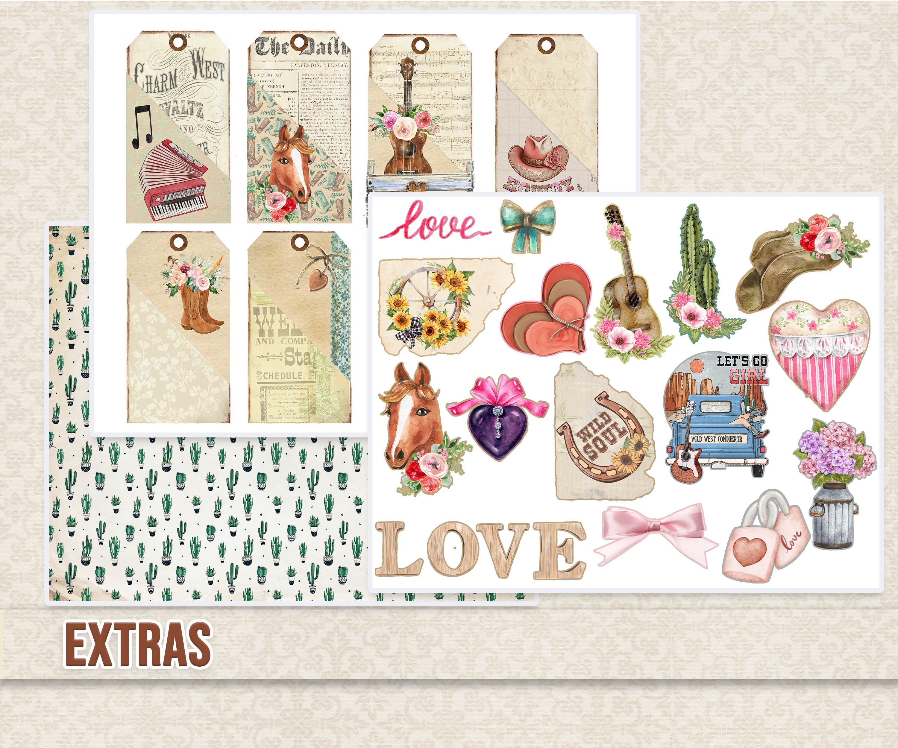 Junk Journal Kit, I Only Kiss Cowboys, Wild West Decorative Junk Journal Kit, I Only Kiss Cowboys, Wild West Decorative