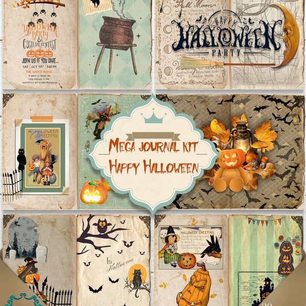 Junk Journal Mega KIt "Happy Halloween" Printable Halloween theme - 30 pages -Printable instant download scrapbook ephemera