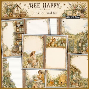 Bi-glad skräpjournal-kit | Utskrivbara bi-stuga-journalsidor | Shabby Chic-honung digital nedladdning