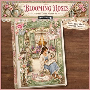 Digitales Junk Journal Blühende Rosen Cover Maker Kit, romantische Blumen, Shabby Chic Journaling Set, Post, druckbare Scrapbooking