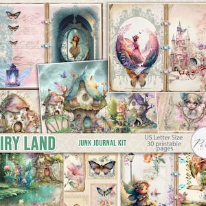 Kit numérique de journal indésirable « Fairy Land », papiers à collage féeriques fantastiques imprimables, journal de fées magiques, album de coupures, projet d'artisanat en papier aquarelle
