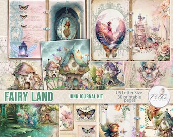 Junk Journal Digital Kit &quot;Fairy Land&quot; Printable Fairy Fantasy Collage Papers, Magic Fairy Journal, Scrapbook, Watercolor Paper Craft Project