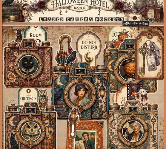 Hotel Halloween Junk Journal Pockets (Camera) — Printable Camera Pockets & Vintage Ephemera