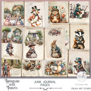 Junk Journal Kit - Download digitale Vintage Beatrix Potter Pagine di diario stampabili, Carte decorative, Shabby Chic, Peter Rabbit, Animali