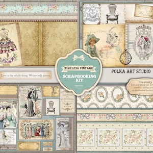 Kit de papier pour scrapbooking « Vintage intemporel », Pages décoratives vintage, Téléchargement instantané, Mode, Shabby Chic, Collage