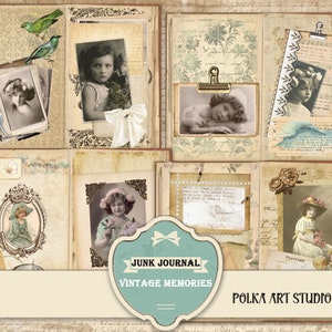 Junk Journal Kit, vintage herinneringen, oude foto's, kinderen, gelaagd dagboek, scrapbooking, collage, afdrukbaar vintage papier, instant download