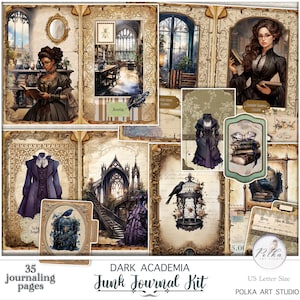 Kit de papel con impresiones de Dark Academia para diario digital, páginas de diario gótico, descarga instantánea de Halloween, diario de libros, otoño romántico