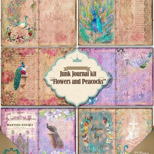 KIT Junk Journal - "Pavoni e fiori" - 22 pagine - Ephemera di scrapbooking scaricabile all'istante e stampabile