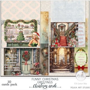 Descarga digital imprimible, divertidas tarjetas de felicitación navideñas, descargas de tarjetas navideñas para hacer tú mismo, felicitaciones navideñas, imprimibles para diario basura, álbum de recortes