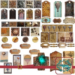 Steampunk Glaseffekt-Kit 90+ elements -10 Seiten-Printable Scrapbook Junk Journal - Sofortiger Download für den persönlichen und kommerziellen Gebrauch