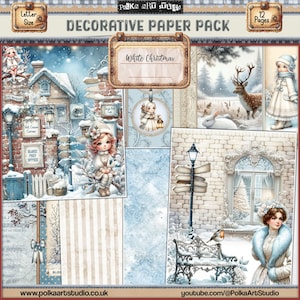 Digital Decorative Pages White Christmas Vintage Romantic Paper Pack Neutral Journal Pages, Scrapbooking, Vintage  Instant Download