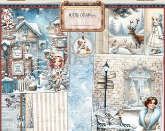 White Christmas Digital Paper Pack: Vintage Scrapbook Pages (Instant Download)
