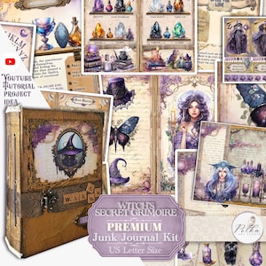 Kit de diario basura de fantasía, grimorios, hechizos y pociones de brujas mágicas, 100 páginas de diario, collage de brujería, descarga imprimible, kit de dígitos