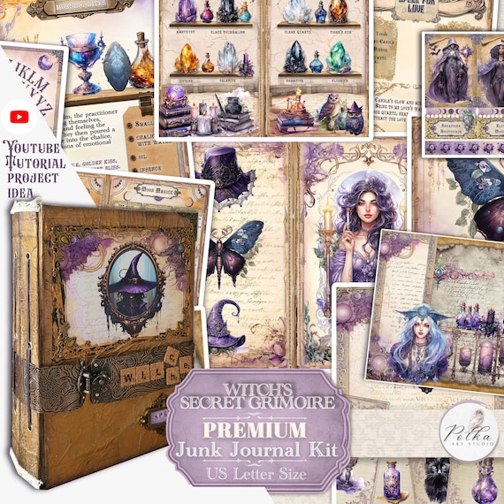 Witchcraft Halloween Grimoire Junk Journal Kit: Magic Fantasy Collage (Printable Download)