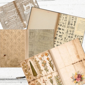 Junk Journal Blank decorative 30 double pages Pack / Neutral Vintage color papers / Instant download image 5