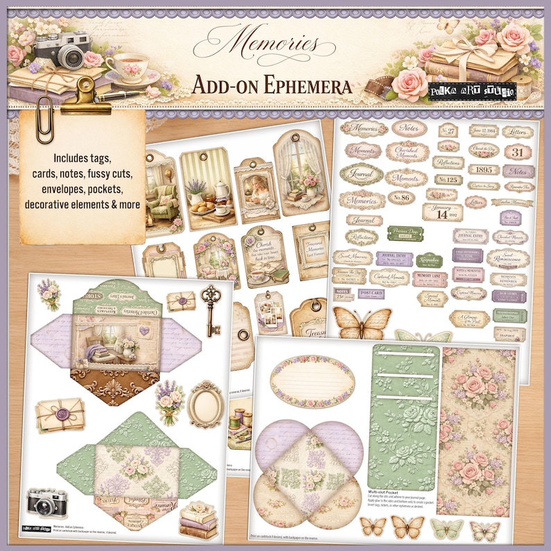 Memories Ephemera Pack, Shabby Chic Journal Ephemera, Tags Cards ...