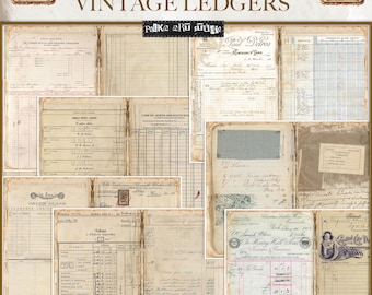 Junk Journal Vintage Ledgers Kit, Neutral Journaling Pages, Printable Journal, Collage Digital Download Papers, Digit Kit, Crafting Supplies