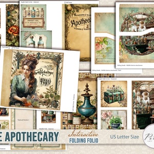 Junk Journal Folding Folio Booklet, Victorian Apothecary Digital Download, Trifold, Printable Instant Download,Ephemera, Craft Kit Project image 8