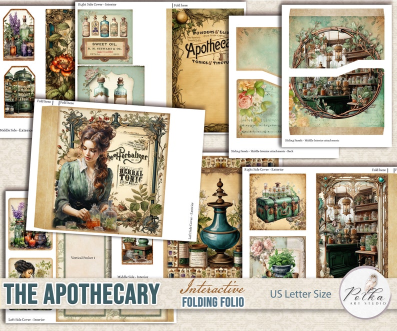 Junk Journal Folding Folio Booklet, Victorian Apothecary Digital Download, Trifold, Printable Instant Download,Ephemera, Craft Kit Project image 8